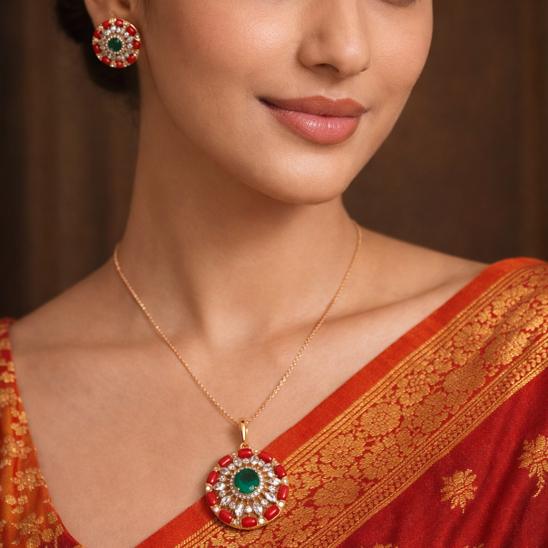 Coral Medallion Earrings (Only earrings)