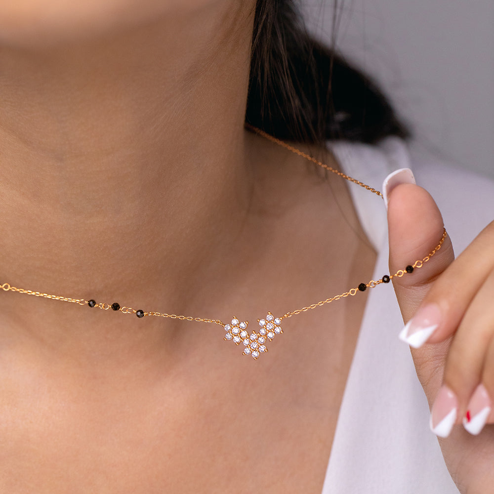 3 Flower Black Diamond Mangalsutra