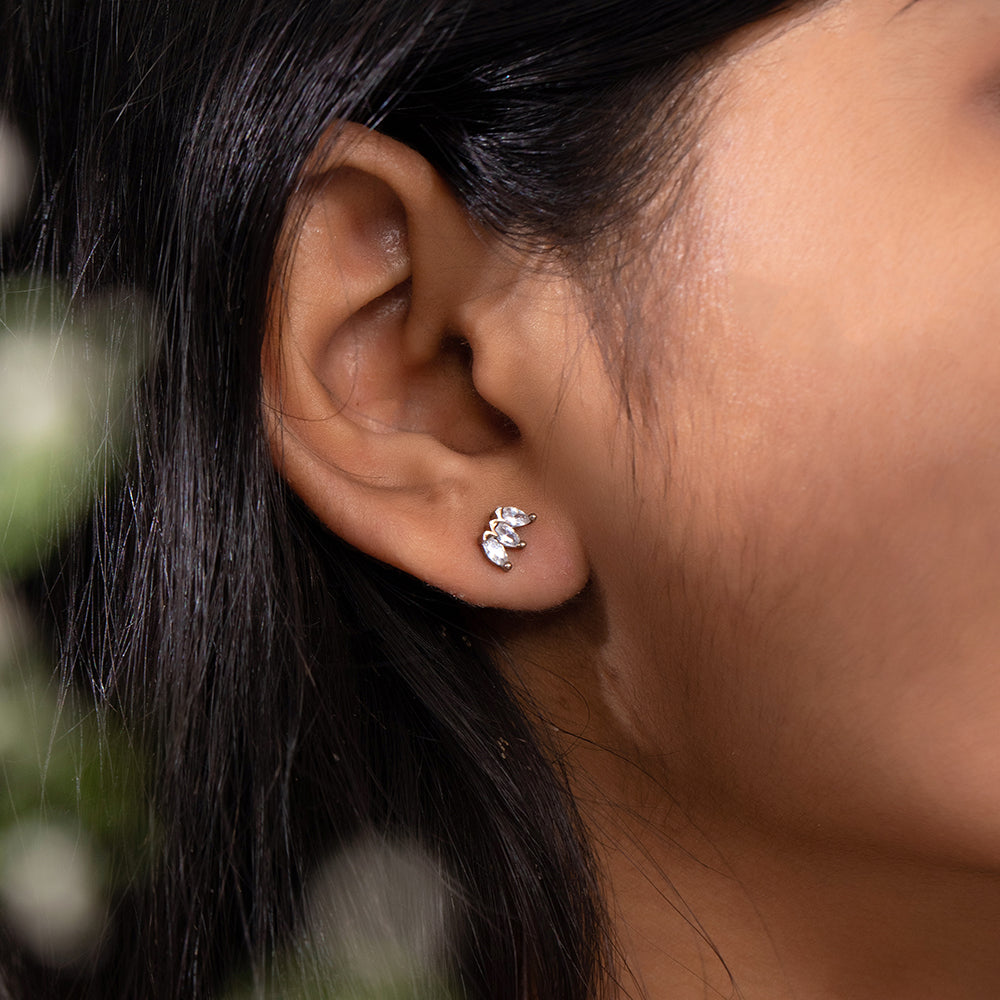 3 Stone Ear Studs