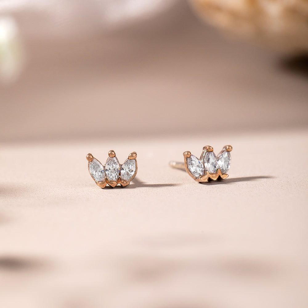 3 Stone Ear Studs