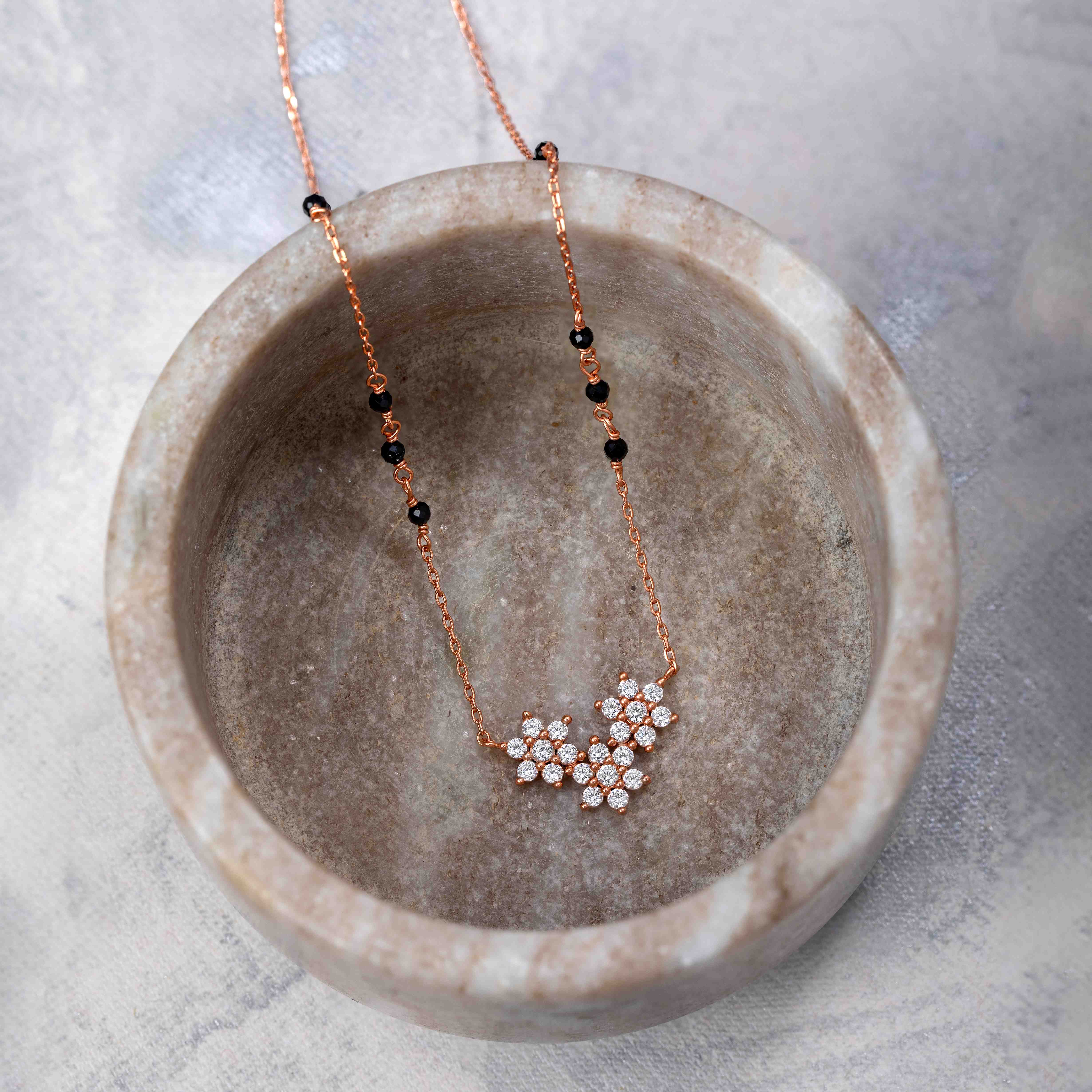 3 Flower Black Diamond Mangalsutra