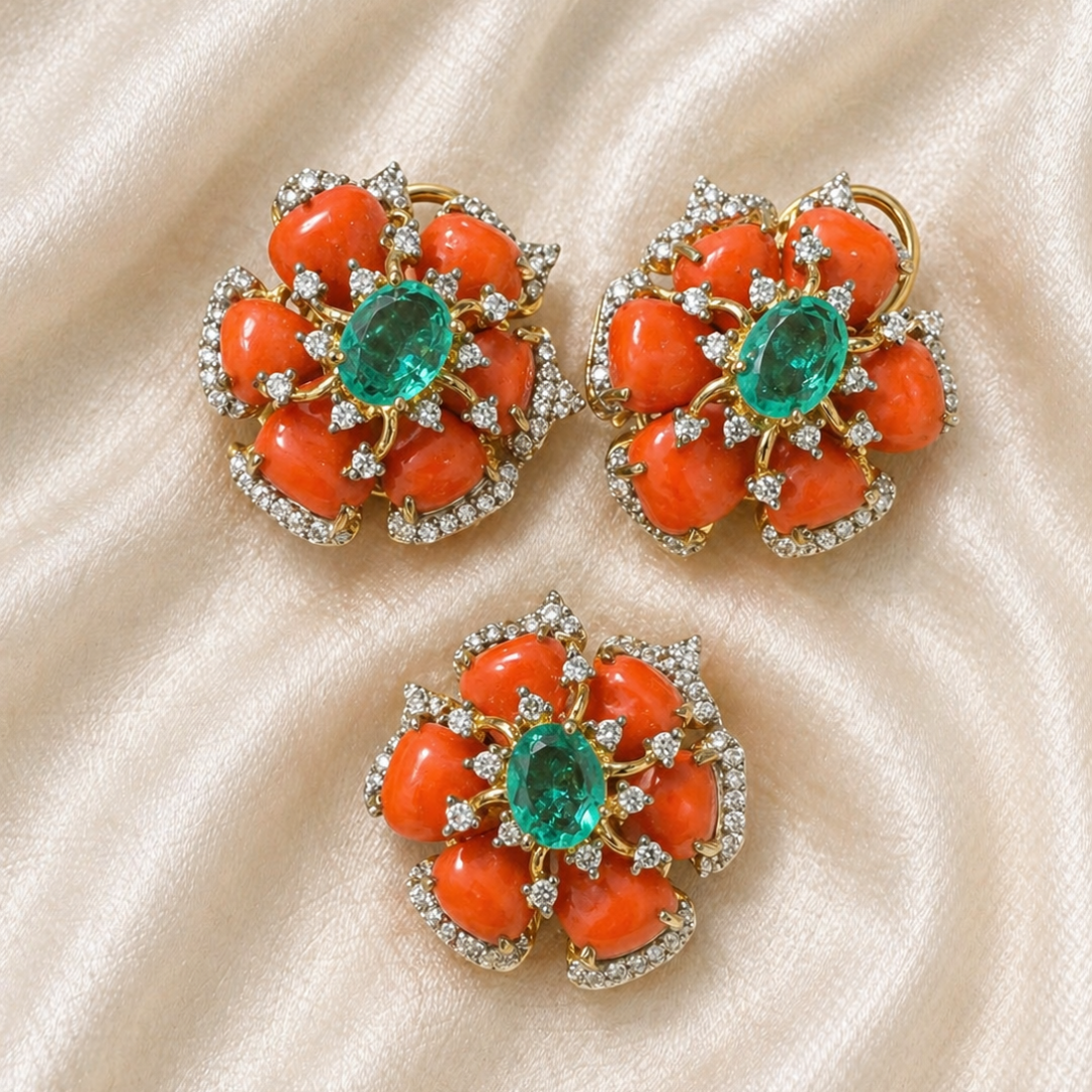 Coral Daisy Pendant Set