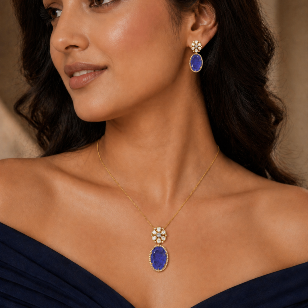 Sapphire Medallion Pendant Set