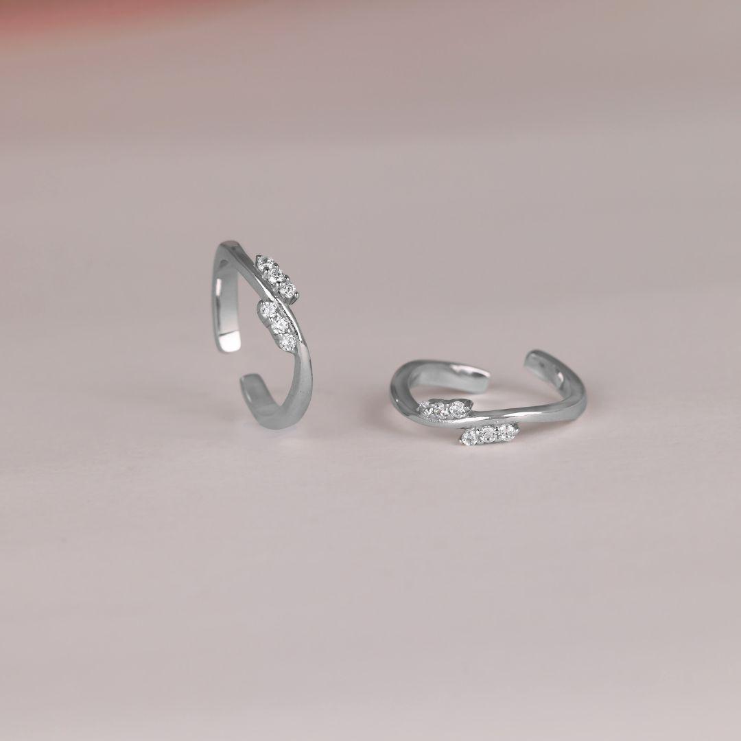 Dual Cluster Silver Toe Ring