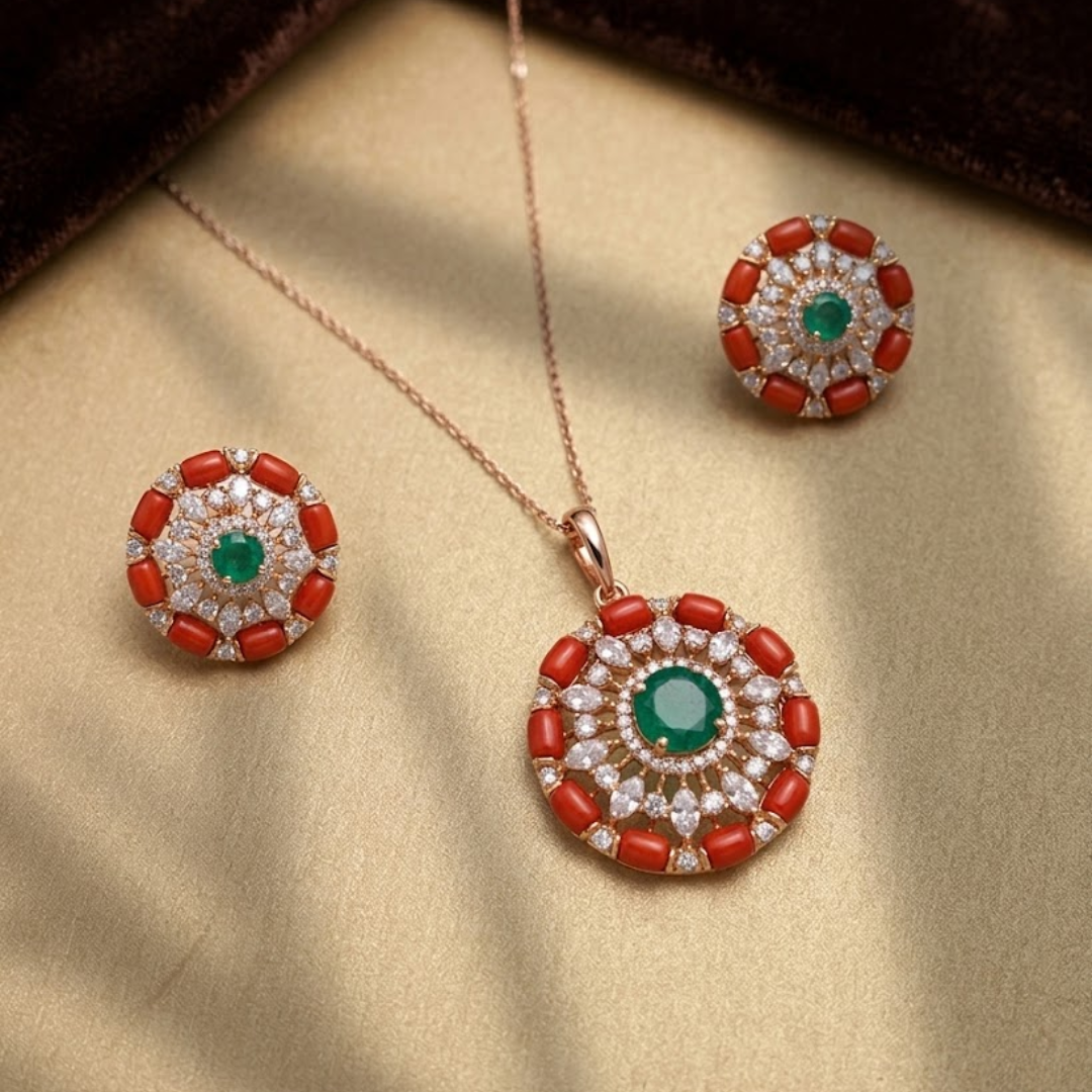 Coral Medallion Earrings (Only earrings)