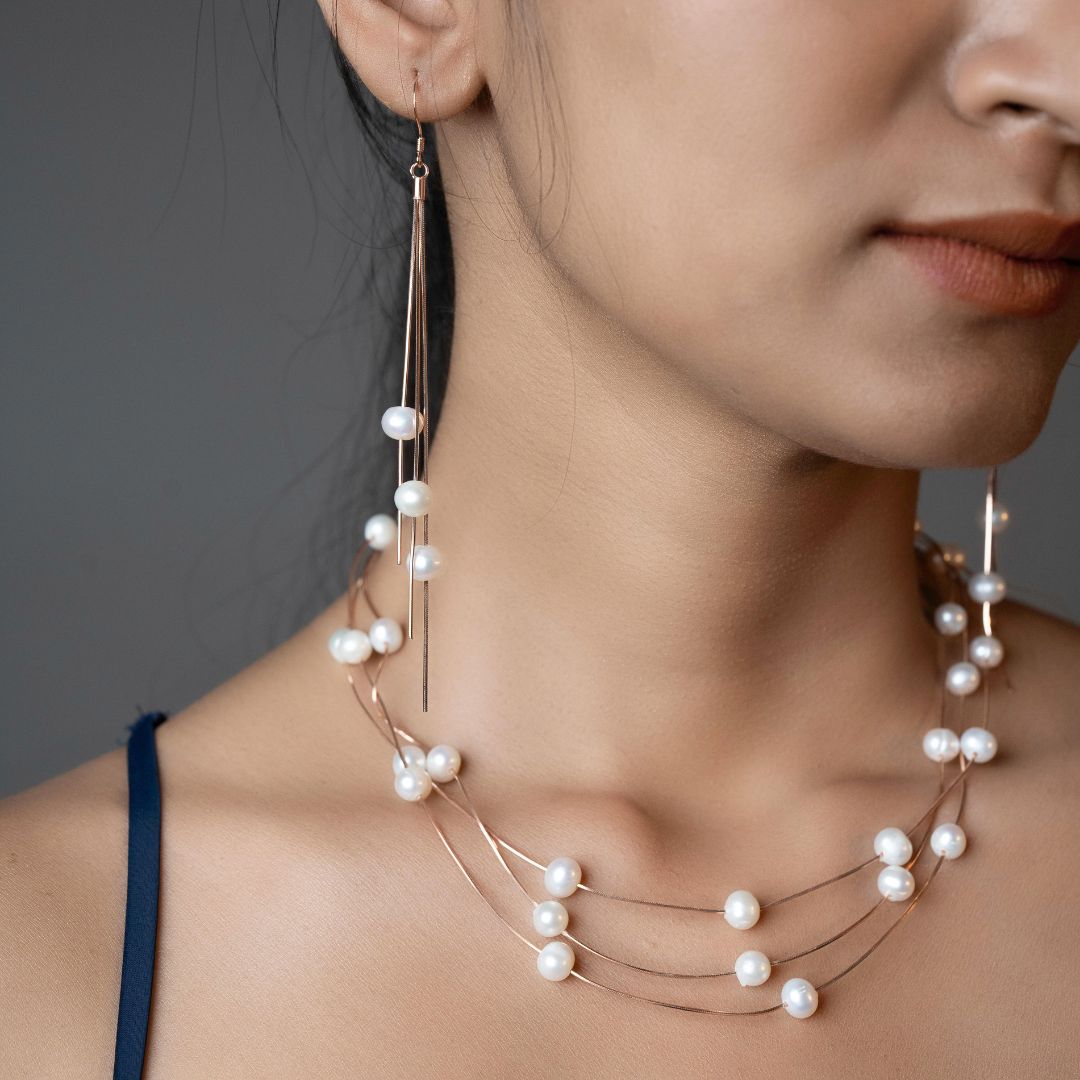 String Ear Rings Pearl String Earrings